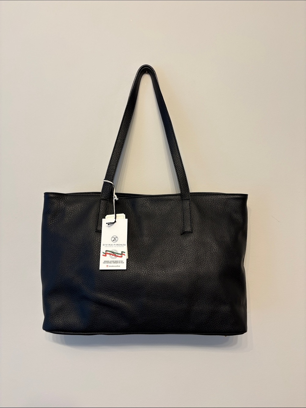 Divina Firenze black Leather work tote bag new